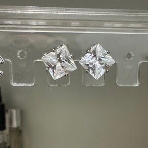 Square CZ Stud Earrings - Clear Crystal
